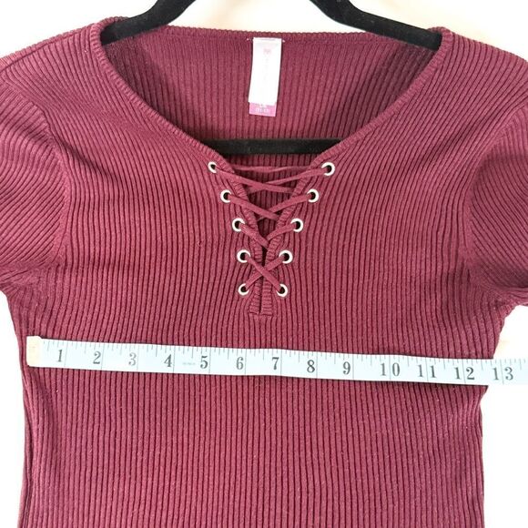 No Boundaries Women's Burgundy Lace-Up Ribbed Knit Long Sleeve Top Size L/11-13 - Picture 6 of 6